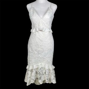 Lace, Floral, Coquette, Coastal, Ruffle, Spaghetti Strap Midi Dress White SZ XS